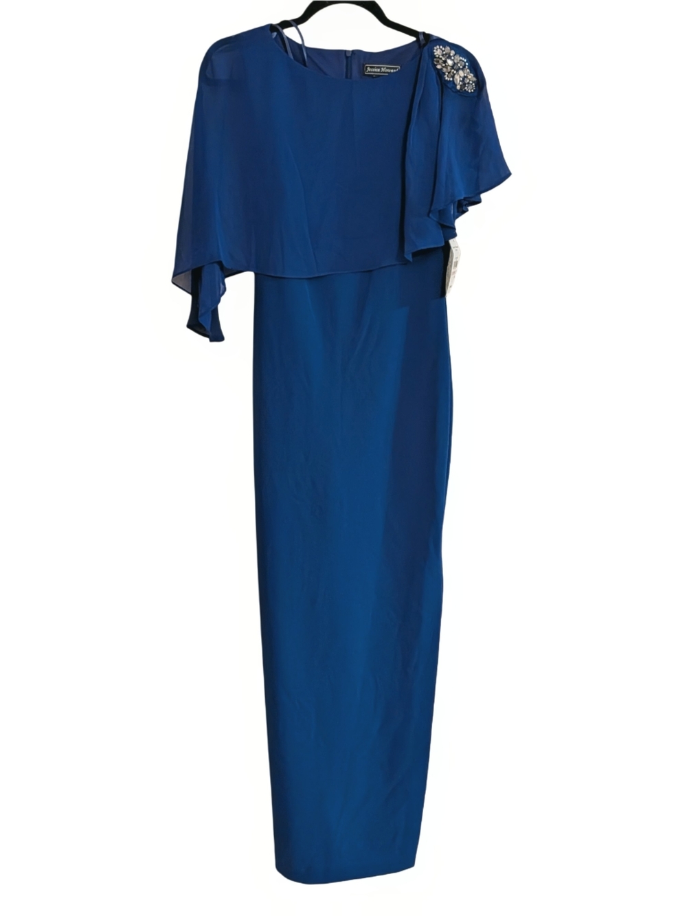 Jessica Howard Petite Women's Blue Embellished Cape Overlay Dress Size 6P NWT